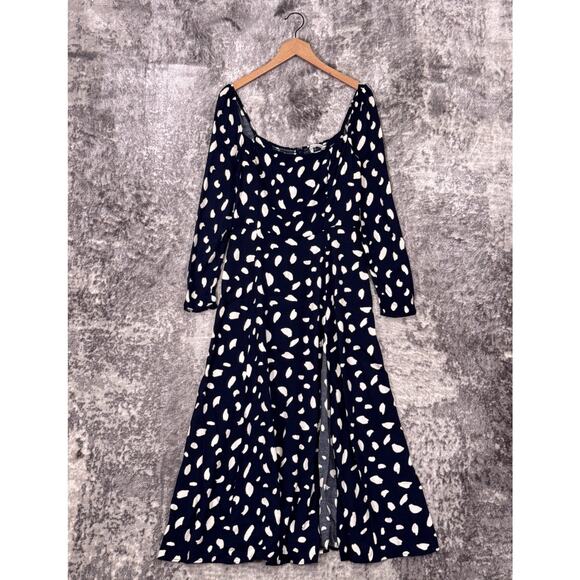 Reformation Sigmund Dress 12 Womens Blue Print Smocked Side Slit Midi - Picture 1 of 10